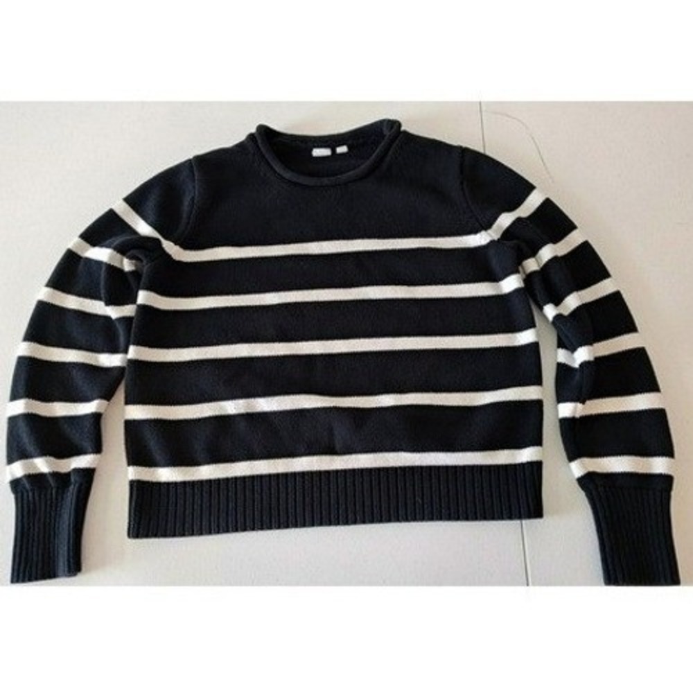 Size M Black preppy nautical GAP Striped Cotton Crewneck Sweater